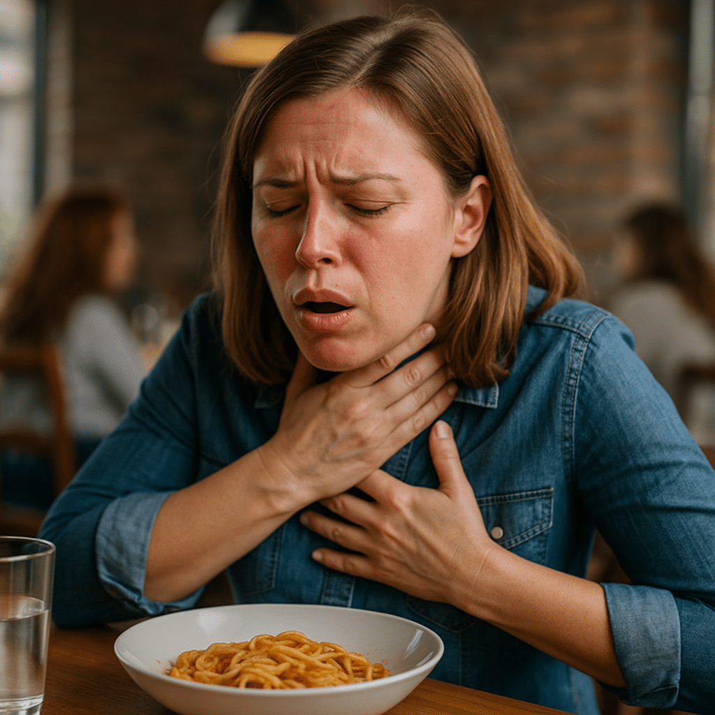Restaurant customer choking while staff responds